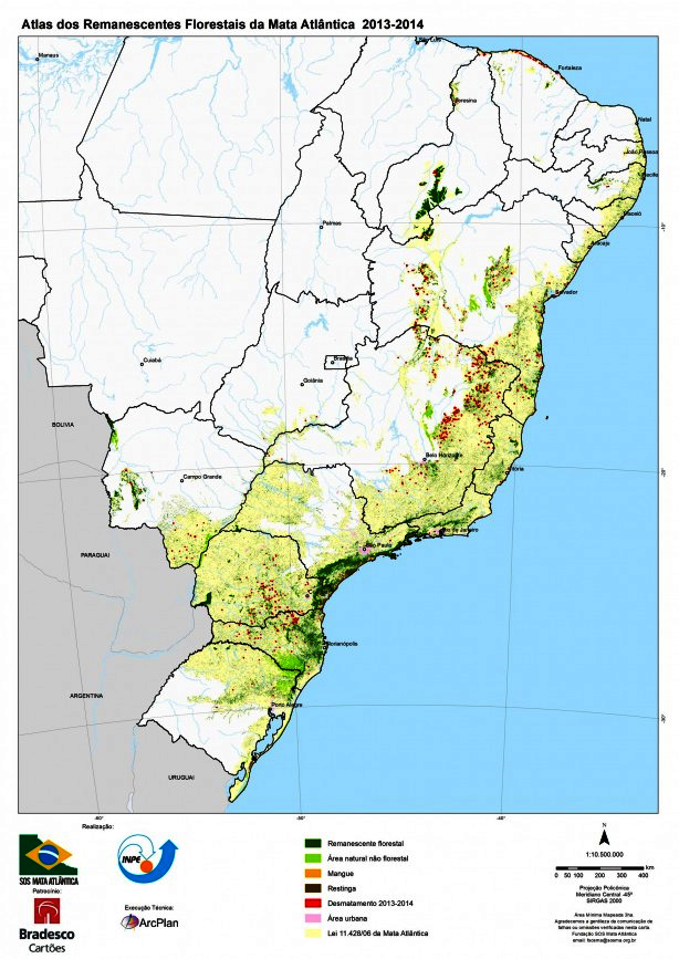 Atlas dos Remanescentes Florestais da  Mata Atlântica 2014-2014 (Imagem SOSMA)