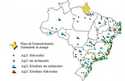 Mapa das Agendas 21 Locais no Brasil em 2002. Ficaram só no papel (foto MMA)