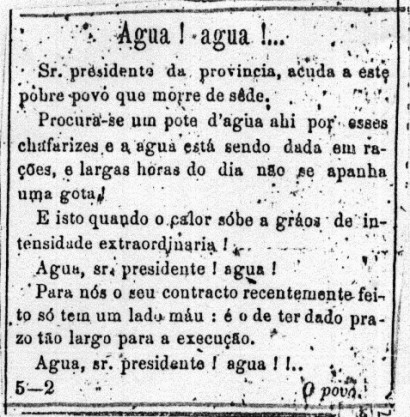 Jornal "A Província de SP" de 01/01/1876, já pedia áua para a cidade.