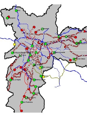 Mapa dos novos corredores de ônibus (foto). Meta é entregar 150km até 2016 (Imagem: Divulgação/SMT)