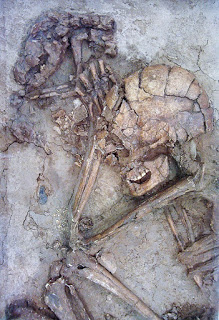 Abraçados, um homem e seu cão foram sepultados juntos. Esqueletos de 12 mil anos encontrados em Israel.
