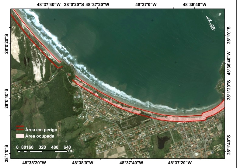 Delimitação da ocupação na área de perigo em Santa Catarina