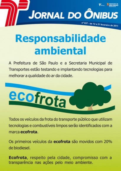 Cartaz de divulgação do Ecofrota em fevereiro de 2011.