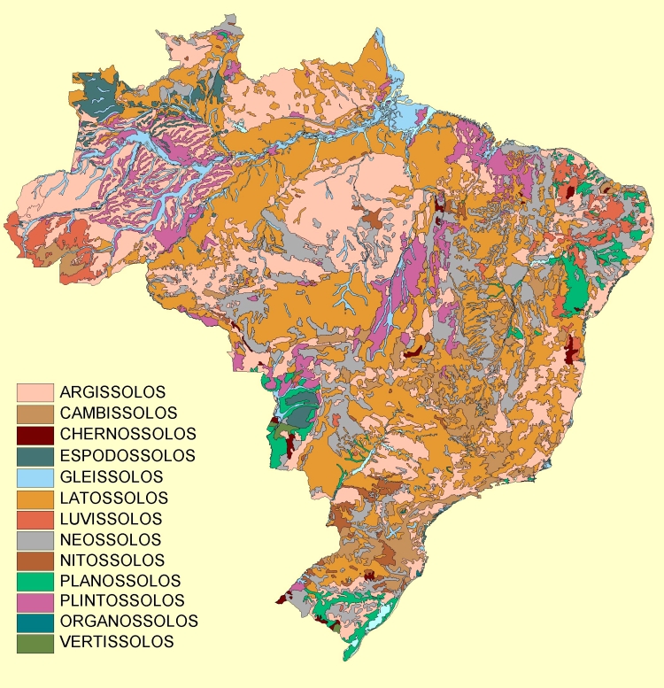 Principais classes de solo do Brasil, na escala de 1: 25.000.000