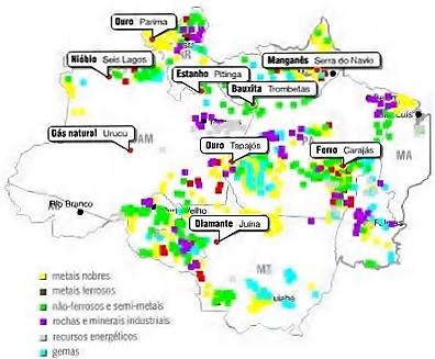 Mapa dos recursos minerais da Amazonia