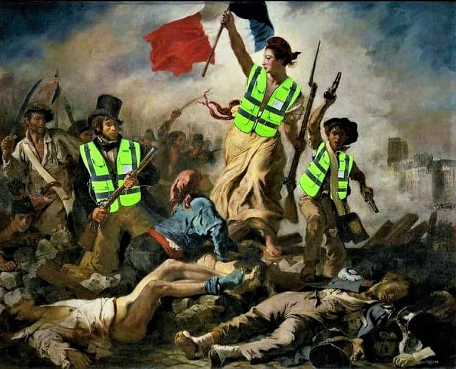 "A Liberdade Guiando o Povo" de Eugène Delacroix, repaginada pelos "coletes amarelos"