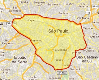 Área abrangida pelo sistema de rodízio em São Paulo (Imagem: Reprodução/Internet)